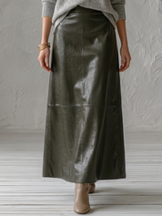 Ffortless Grey V-Neck Sweater & Olive Maxi Skirt Set