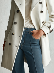 Quiet And Luxurious Double-Breasted With Detachable Fur Collar Coat