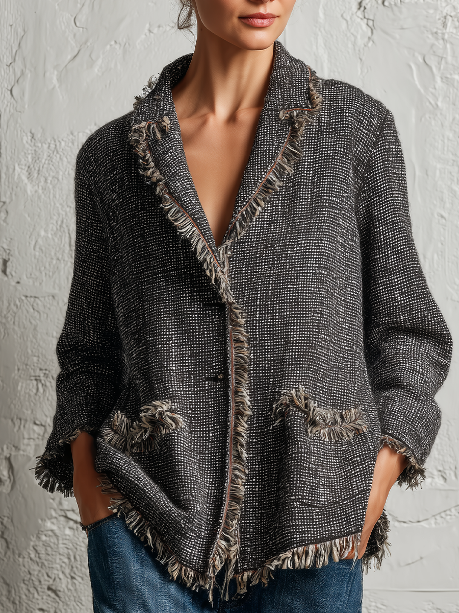 Effortless Luxe Textured Fringe Blazer Jacket