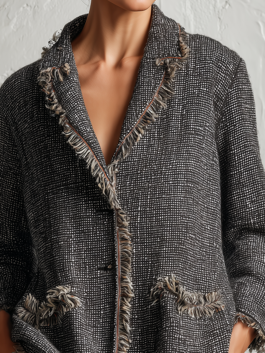 Effortless Luxe Textured Fringe Blazer Jacket