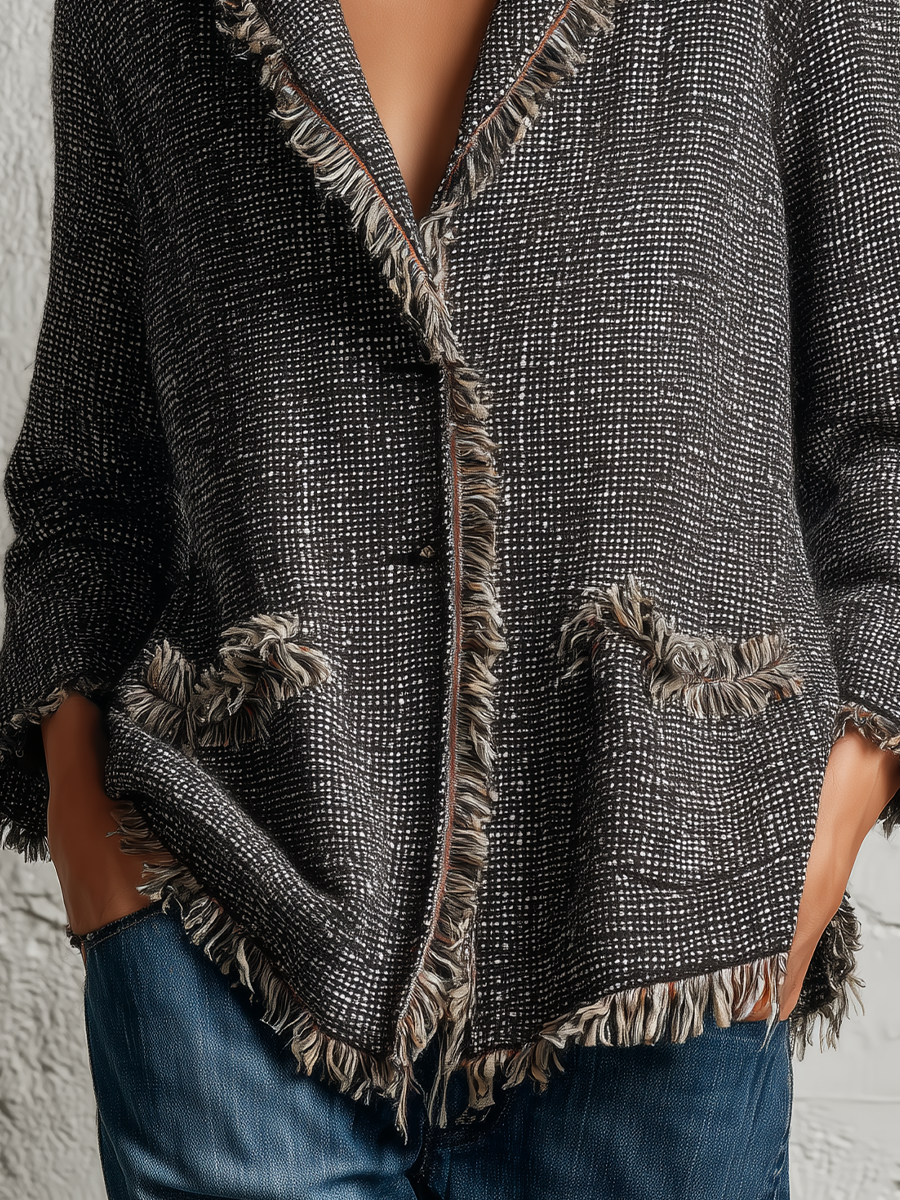 Effortless Luxe Textured Fringe Blazer Jacket