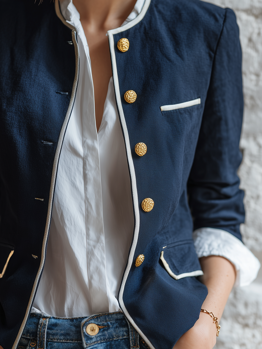 Nautical Chic Contrast Trim Short Jacket Top