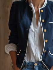 Nautical Chic Contrast Trim Short Jacket Top