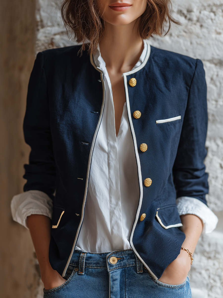 Nautical Chic Contrast Trim Short Jacket Top