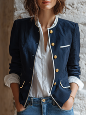 Nautical Chic Contrast Trim Short Jacket Top