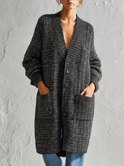 Vintage Charcoal Textured Longline Cardigan