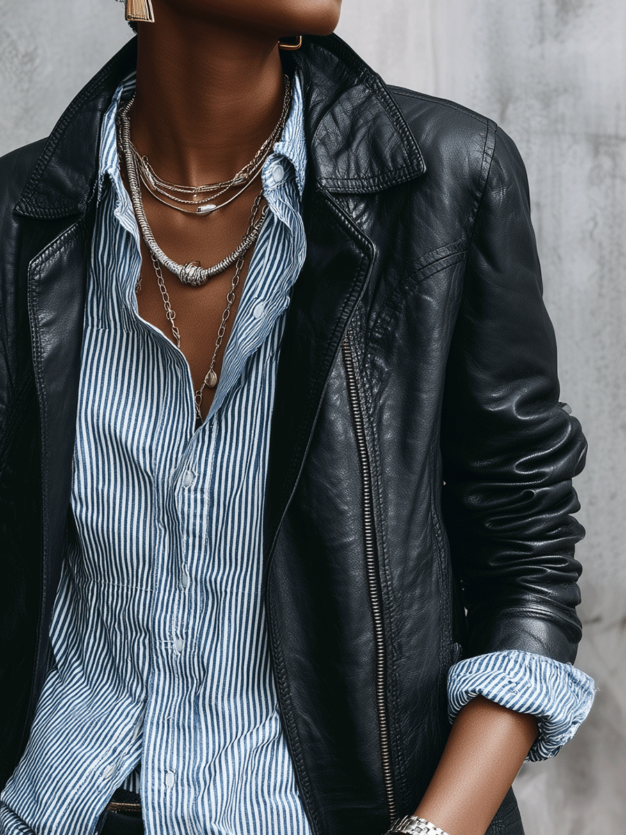 Women's Black Faux Leather Jacket Street Style Moto Jacket