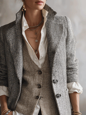 Modern Classic Textured Tweed Structured Grey Coat