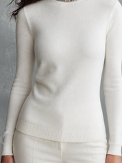 Ivory Soft Knit Embellished Crew Neck Sweater