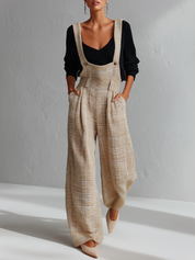 Relaxed Beige Tweed Wide-Leg Jumpsuit