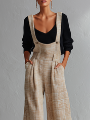 Relaxed Beige Tweed Wide-Leg Jumpsuit