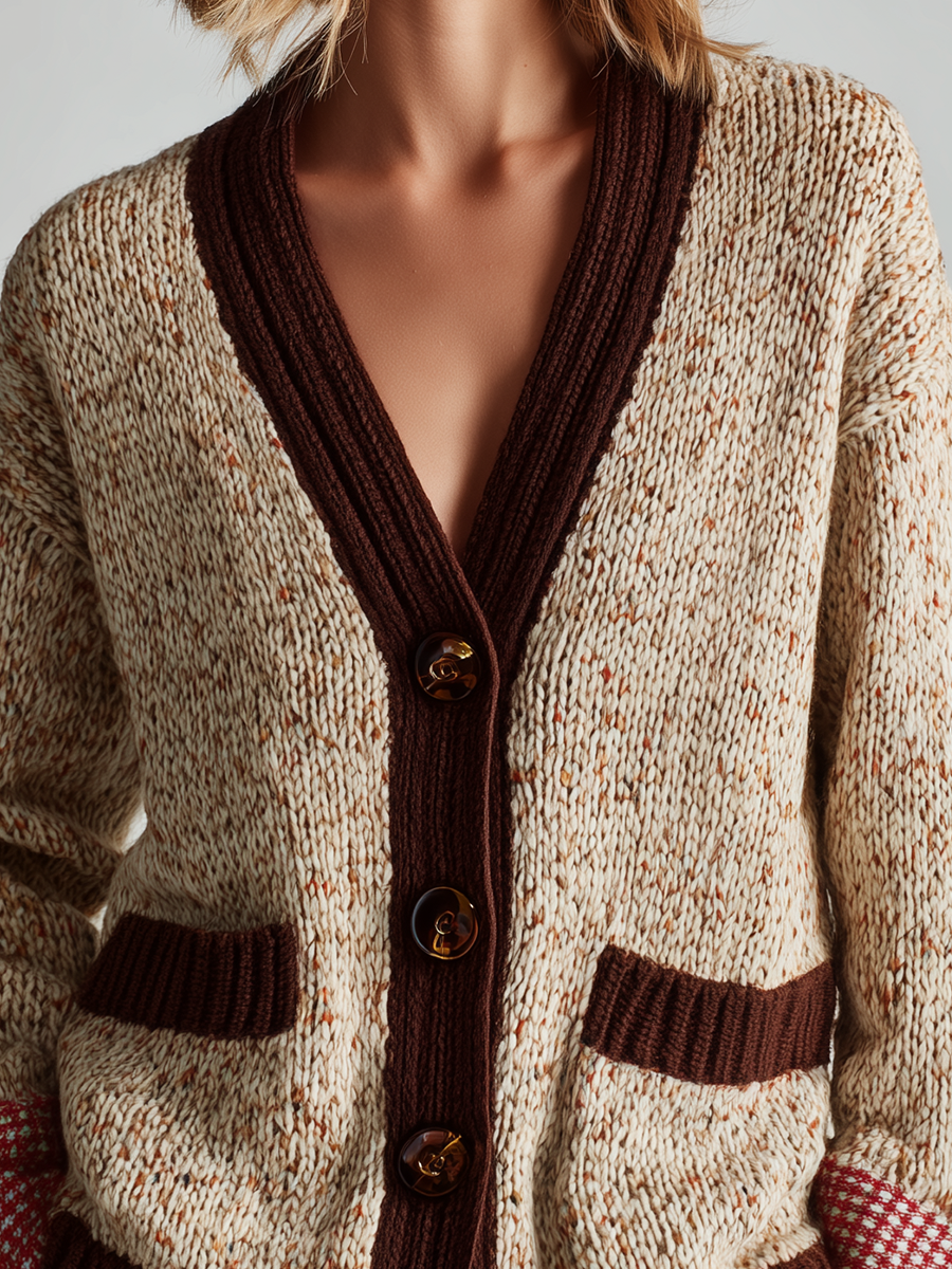 Cozy Boho Contrast Trim Knit Cardigan Top