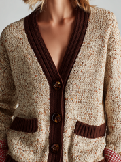 Cozy Boho Contrast Trim Knit Cardigan Top