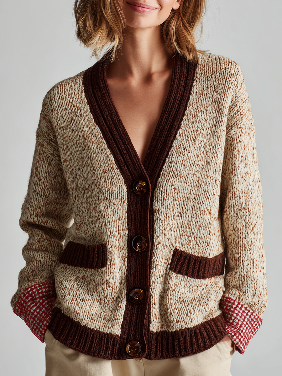 Cozy Boho Contrast Trim Knit Cardigan Top