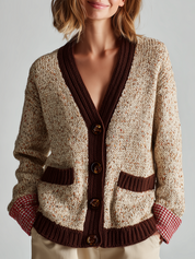 Cozy Boho Contrast Trim Knit Cardigan Top