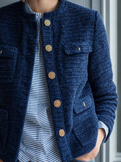 Timeless Navy Textured Gold-Button Jacket