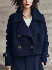 Modern Navy Textured Lapel Double-Breasted Jacket
