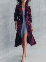 Vintage Burgundy Suede Double Breasted Long Trench Coat