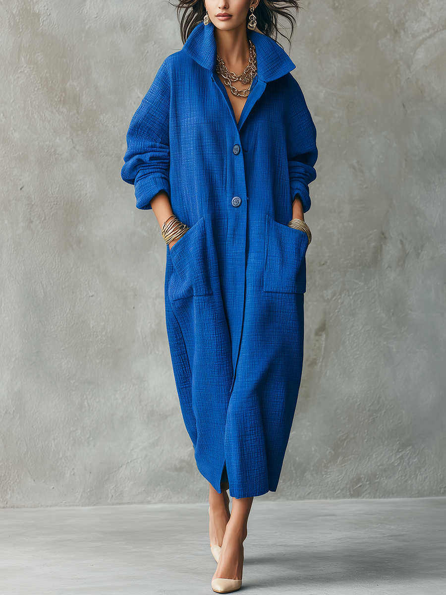 Cobalt Blue Textured Pocket Coat