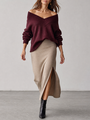 Romantic Luxe Off Shoulder Knit Top & Midi Skirt Set