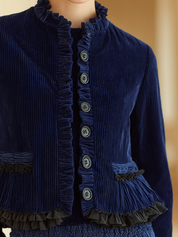 Romantic Navy Ruffle-Trim Corduroy Jacket