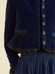 Romantic Navy Ruffle-Trim Corduroy Jacket