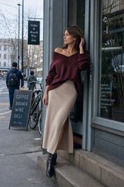 Romantic Luxe Off Shoulder Knit Top & Midi Skirt Set