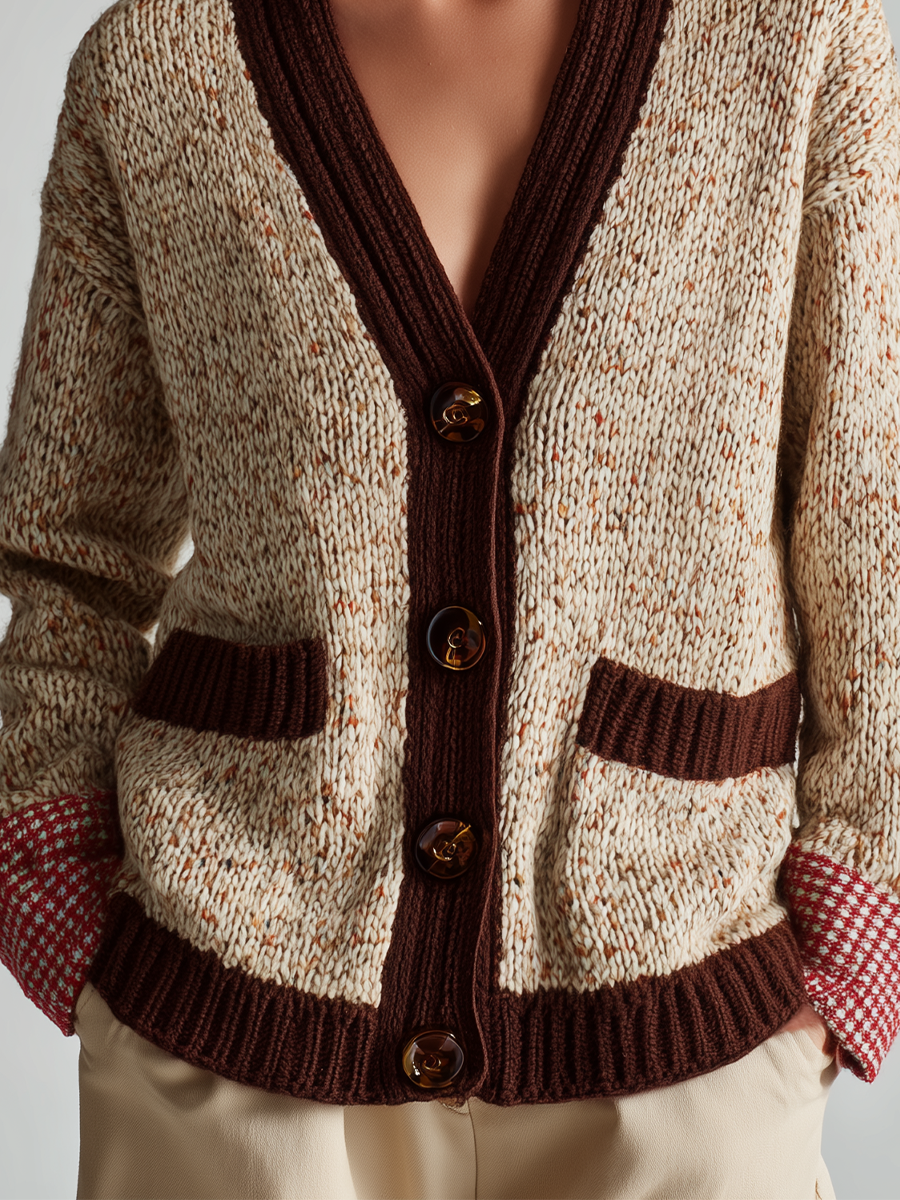 Cozy Boho Contrast Trim Knit Cardigan Top
