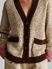 Cozy Boho Contrast Trim Knit Cardigan Top