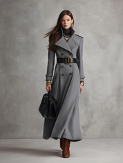 Modern Classic Wool Tailored Slate Grey Double-Breasted Long Coat