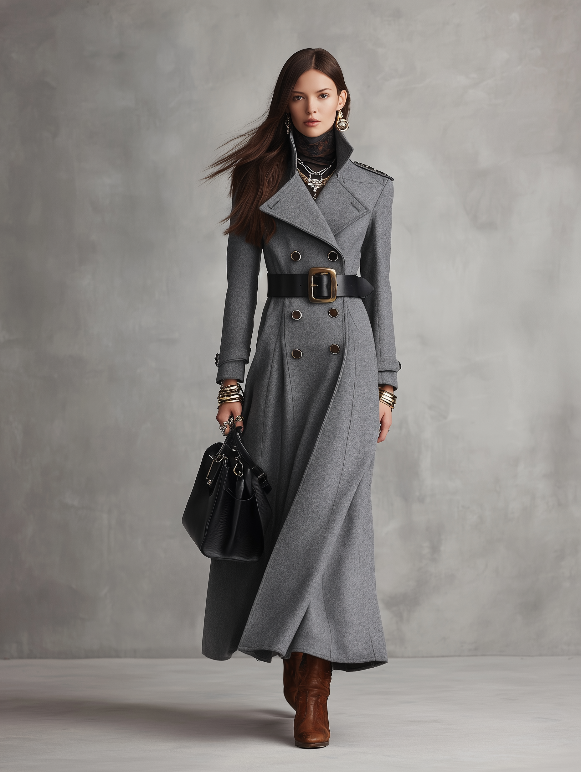 Modern Classic Wool Tailored Slate Grey Double-Breasted Long Coat