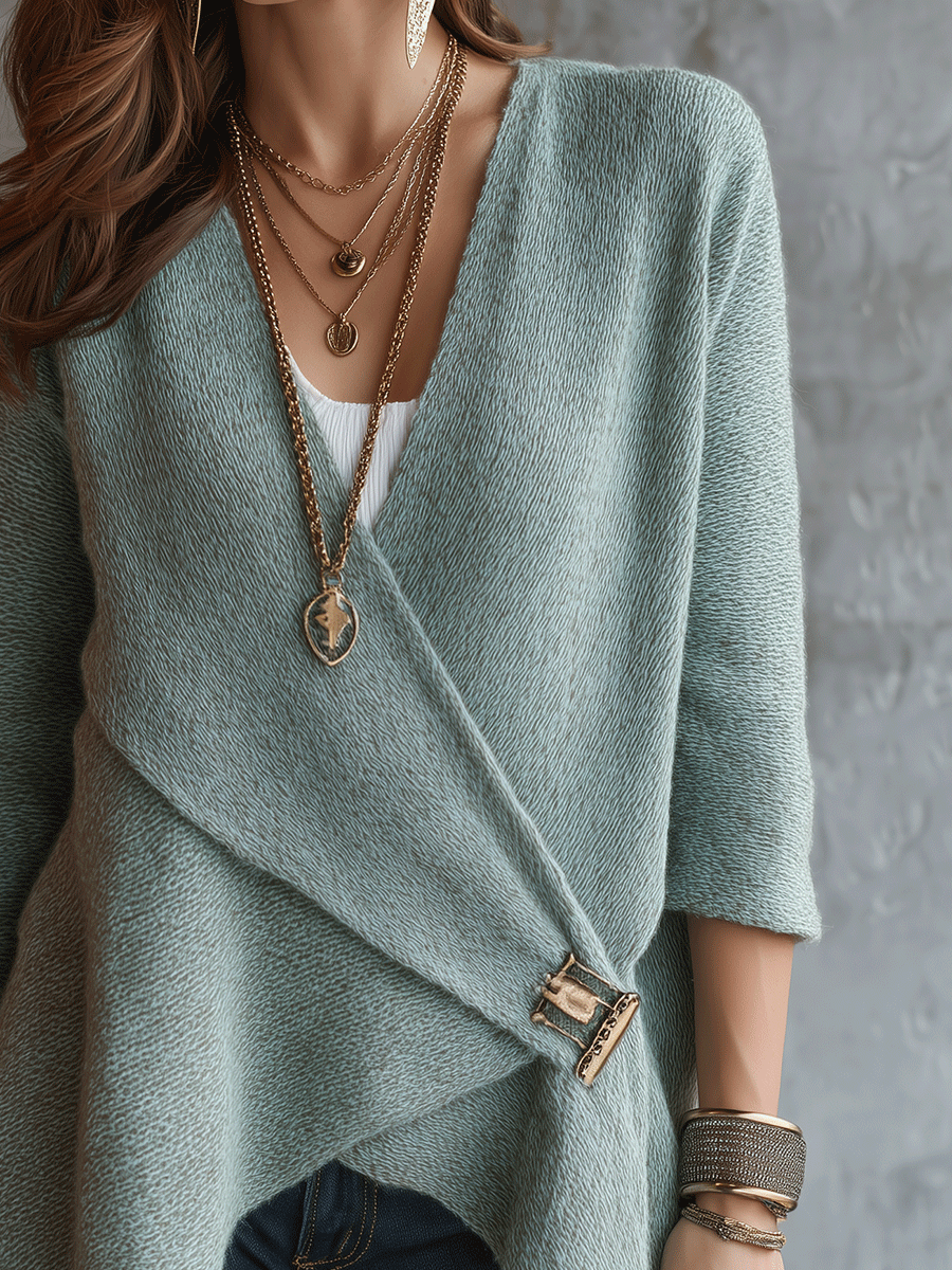 Women's Wrap Front Asymmetric Hem Long Sleeve Knit Cardigan