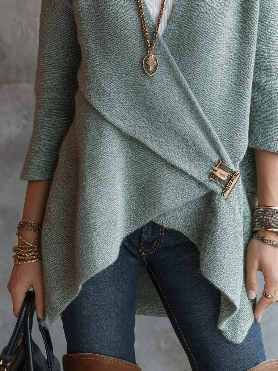 Women's Wrap Front Asymmetric Hem Long Sleeve Knit Cardigan