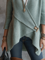 Women's Wrap Front Asymmetric Hem Long Sleeve Knit Cardigan