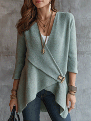 Women's Wrap Front Asymmetric Hem Long Sleeve Knit Cardigan