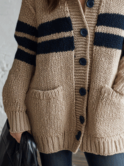 Women's Chunky Knit Color-Block Button-Up Cardigan Sweater