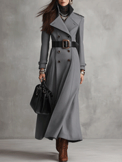Modern Classic Wool Tailored Slate Grey Double-Breasted Long Coat
