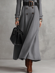 Modern Classic Wool Tailored Slate Grey Double-Breasted Long Coat