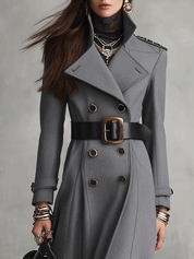 Modern Classic Wool Tailored Slate Grey Double-Breasted Long Coat