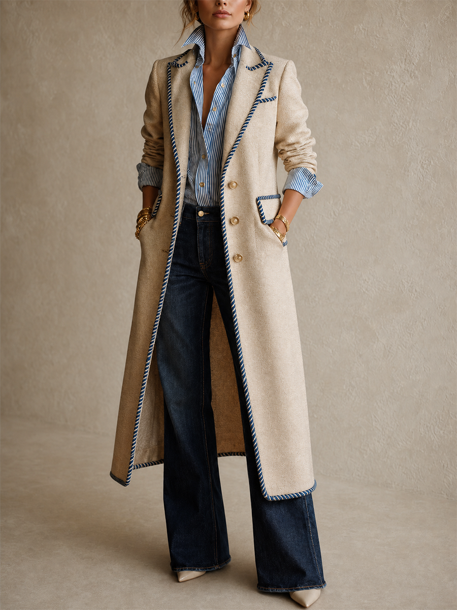 Nautical Chic Beige Rope Trim Coat