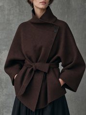 Effortless Chic High Neck Wrap Poncho Jacket