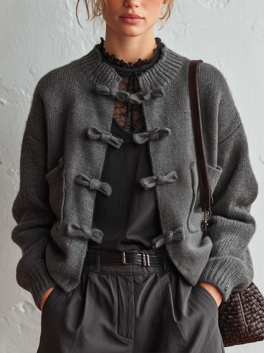Romantic Chic Bow Tie Knit Cardigan Jacket