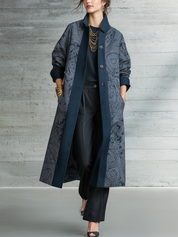 Bohemian Navy Paisley Trim Longline Coat