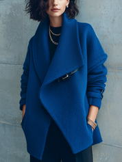 Modern Cobalt Blue Waterfall Collar Coat