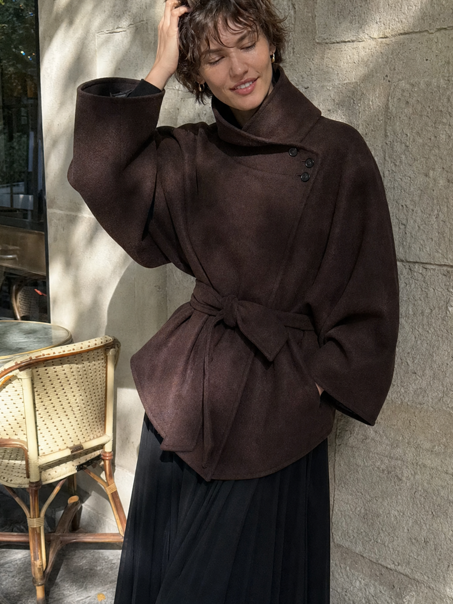 Effortless Chic High Neck Wrap Poncho Jacket