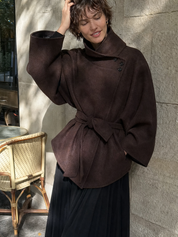 Effortless Chic High Neck Wrap Poncho Jacket