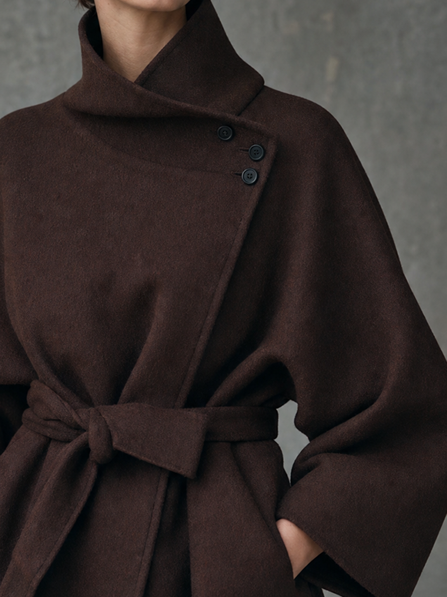 Effortless Chic High Neck Wrap Poncho Jacket