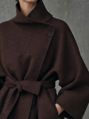 Effortless Chic High Neck Wrap Poncho Jacket
