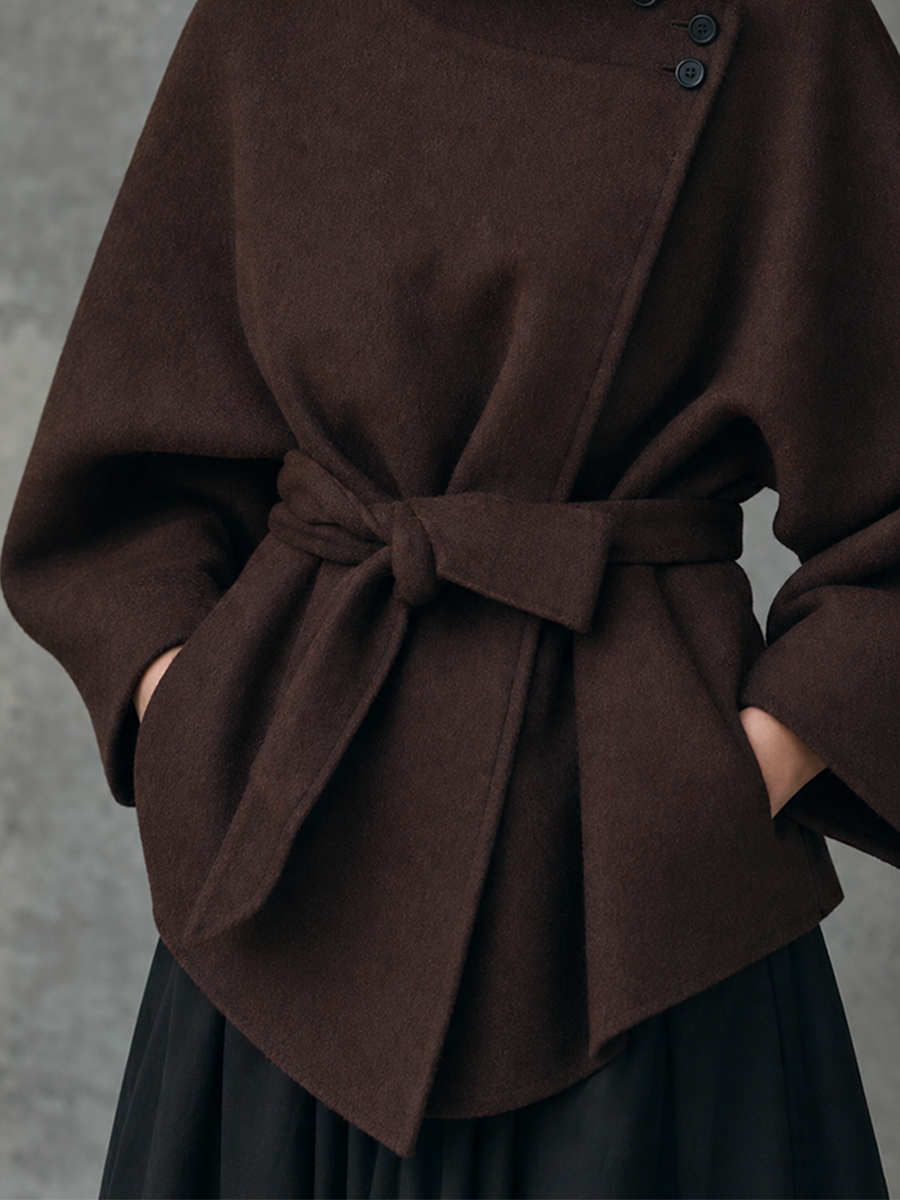 Effortless Chic High Neck Wrap Poncho Jacket