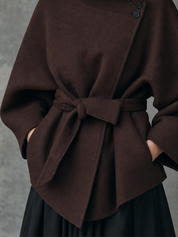 Effortless Chic High Neck Wrap Poncho Jacket